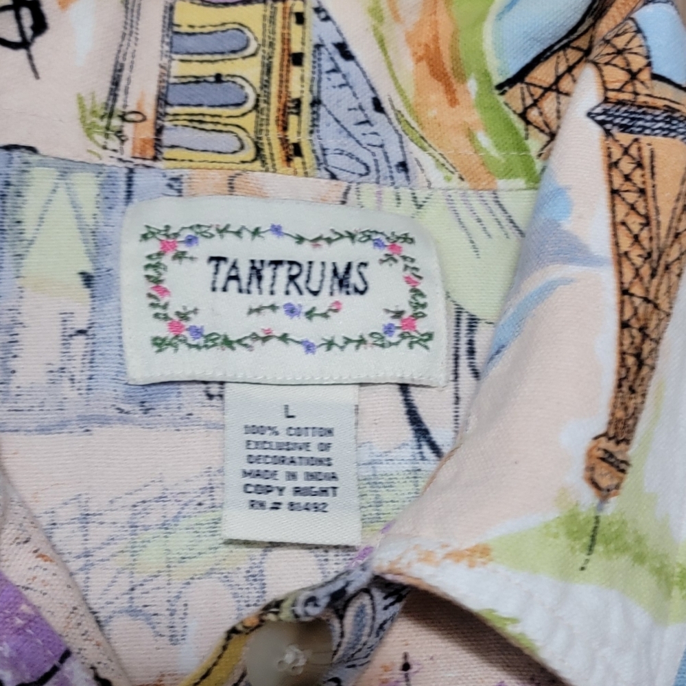 Vintage Oversized Tantrums Jacket Womens Size Large Paris France Print Colorful - Picture 2 of 6